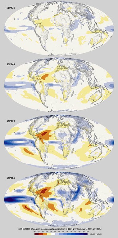 Precipitation changes for the 4 scenarios with MPI-ESM HR