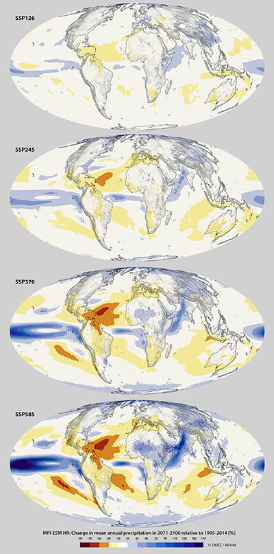 Precipitation changes for the 4 scenarios with MPI-ESM HR