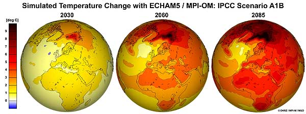 Simulated Development of future Temperature Changes for Scenario A1B