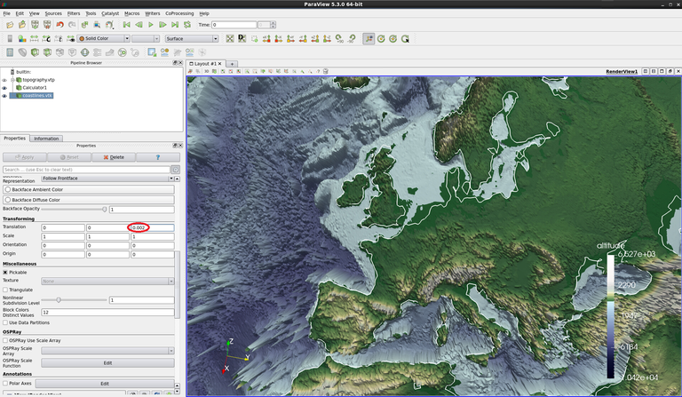 Coastlines translated vertically by 0.002