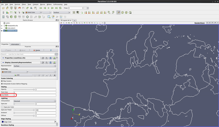 coastlines with line width 2