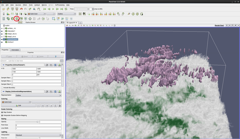 Close-up view of subset cli isosurface