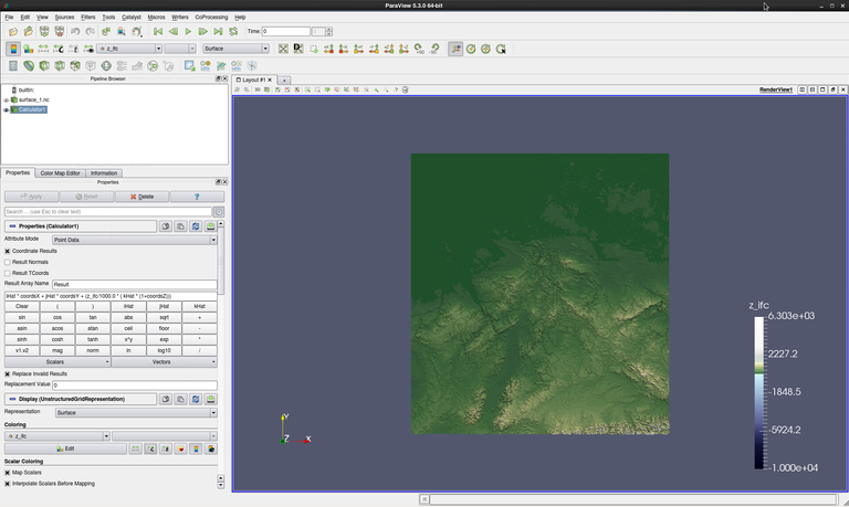 Topography with colormap range adjusted