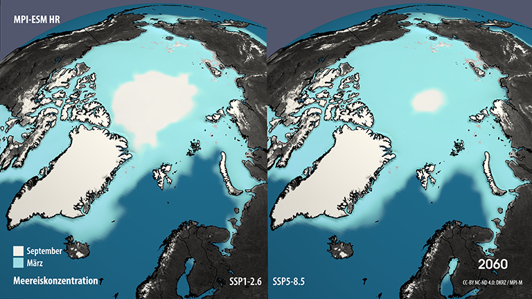 Entwicklung des arktischen Meereises mit MPI-ESM HR