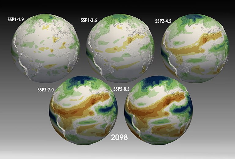 Comparative visualizations of CMIP6 ensemble precipitation changes (annual mean)