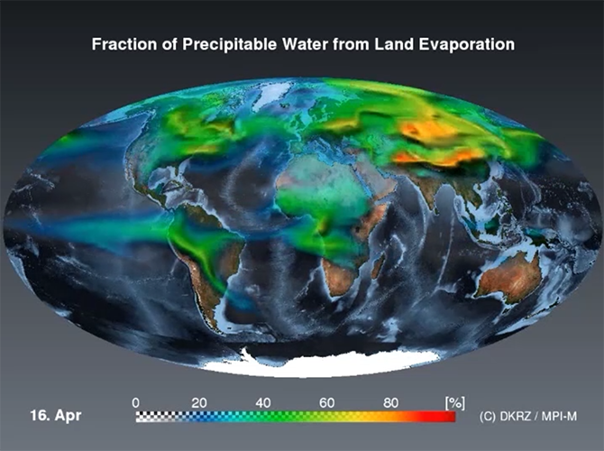 Precipitable water from land evaporation
