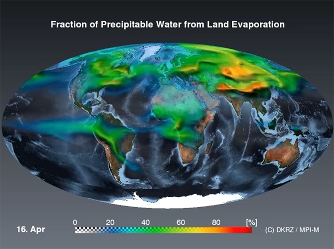 Precipitable Water from Land Evaporation